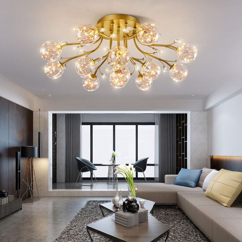 Glass Ball Shape Flush Ceiling Light Modern Multi Lights Flush Mount Lighting in Gold