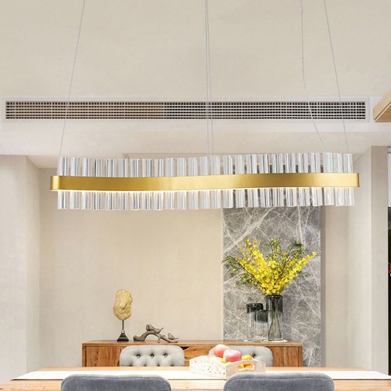 35.5"/47" Wide Glass Wavy Chandelier Light Post Modern Gold LED Hanging Ceiling Lamp in Third Gear for Kitchen Island