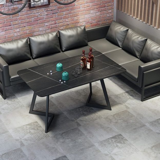 Metal Industrial Rectangle Indoor Table Sintered Stone Table for Kitchen and Dining Room