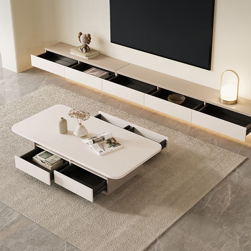 Rectangle Single Coffee Table Wood Cocktail Table with Storage Drawers