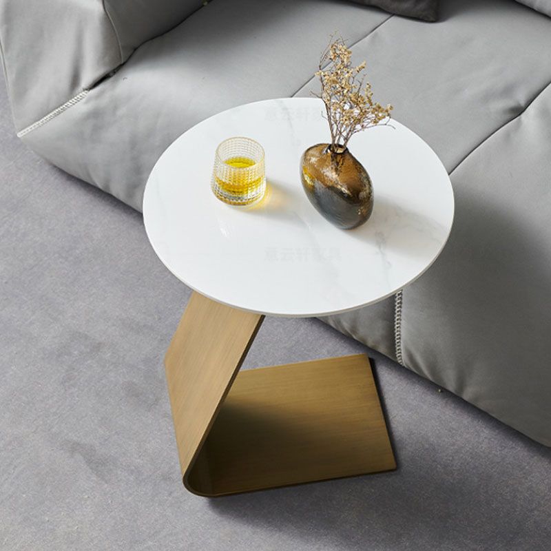 Modern Round Coffee Table Pedestal Slate Coffee Table in White