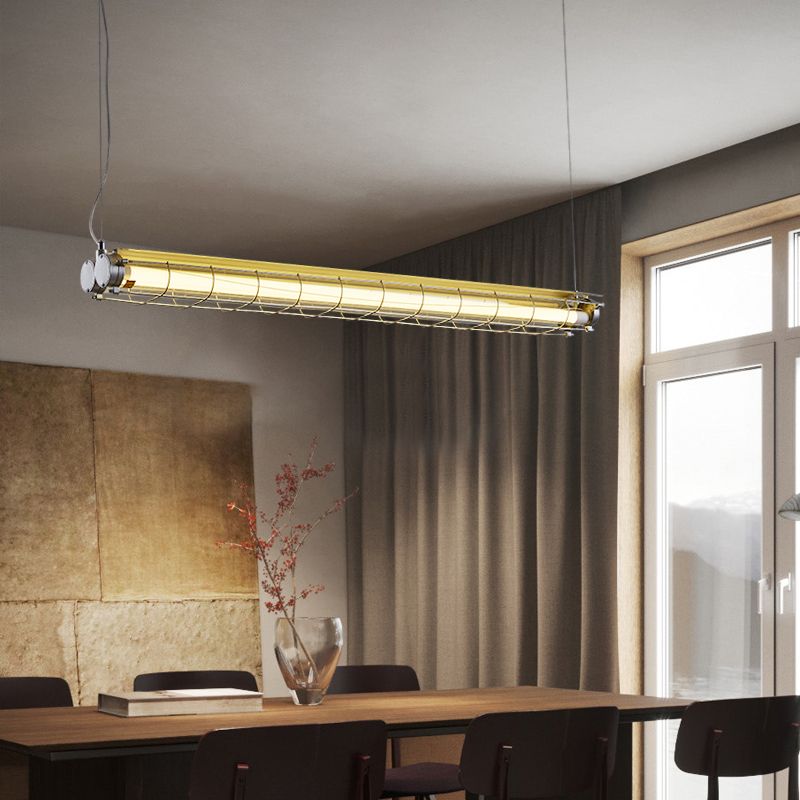 Industrial Style Iron Hanging Lamp Cylinder Shape Island Light Fixture for Living Room