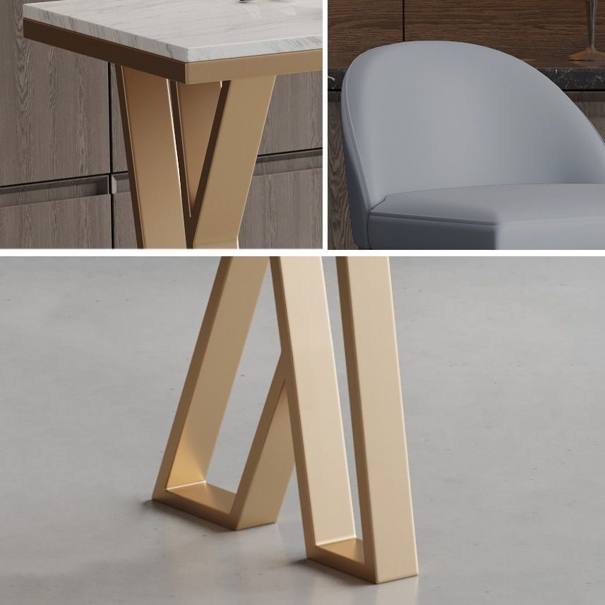 Glam Bar Table Set 1/5 Pieces Rectangle Stone Counter Table with High Stools for Kitchen