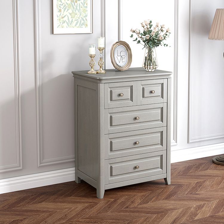 Contemporary Rubberwood Storage Cabinet with Drawers in Gray