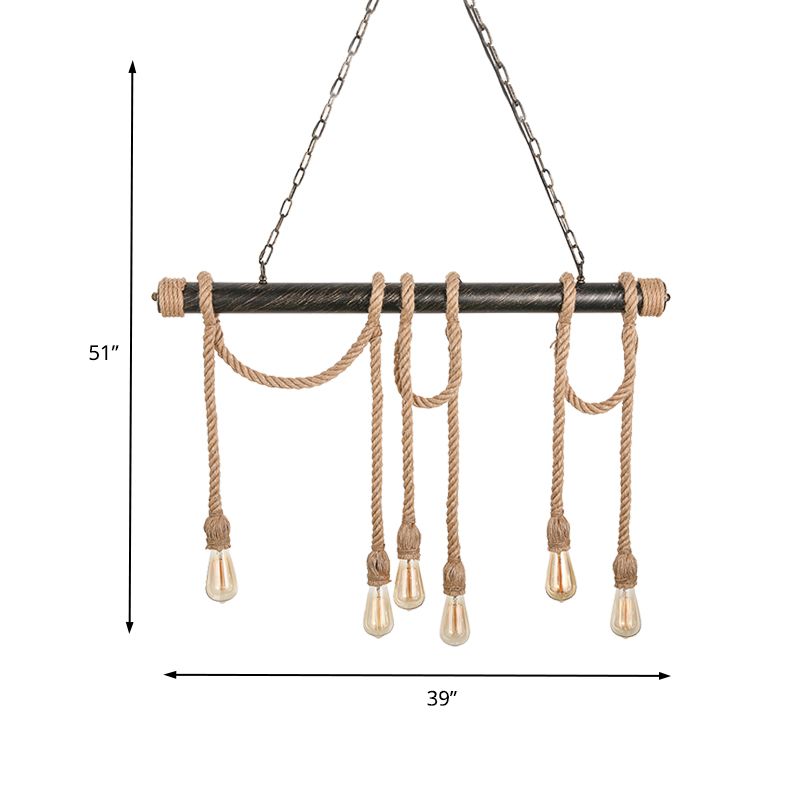 Verstelbaar touw blootgesteld eilandlicht retro industrieel 5/6-licht restaurant eiland plafondlicht in beige/lichtgeel