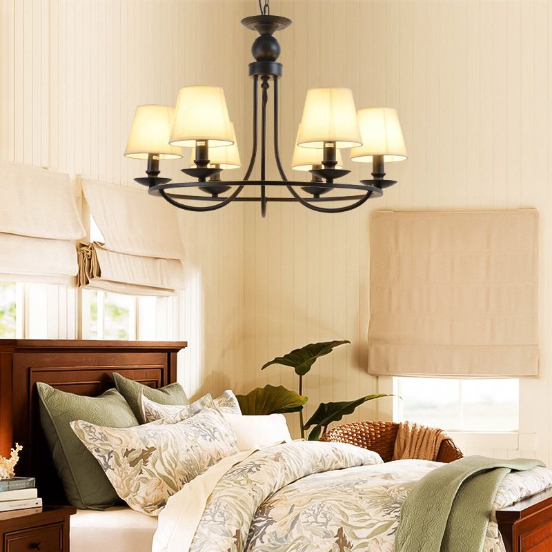 Conical Chandelier Country Style Fabric Pendant Lighting Fixture for Dining Room