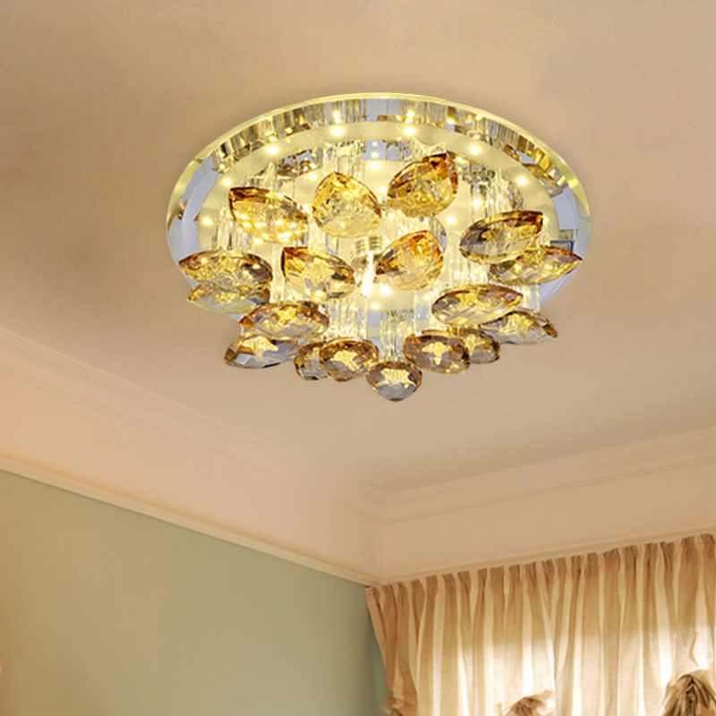 Amberkleurige kristallen inbouwlamp Teardrop LED eenvoudig plafondgemonteerd armatuur in warm/wit licht met prismakolom