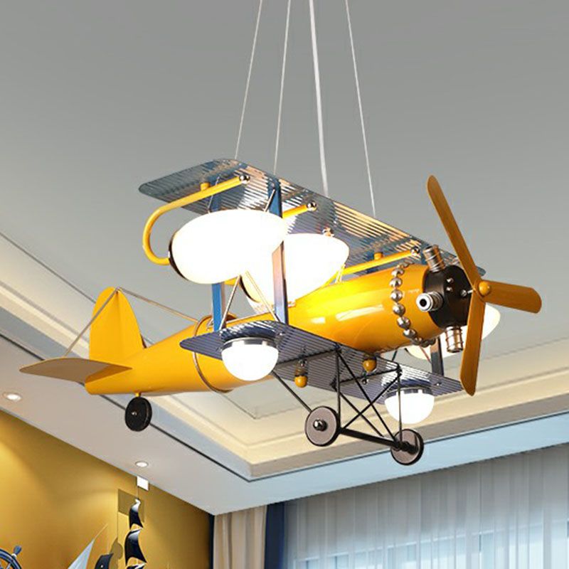 Forme de jet Child Room Chandelier Pendant Light Metallic Cartoon Cartoon LED Plafond Light en jaune