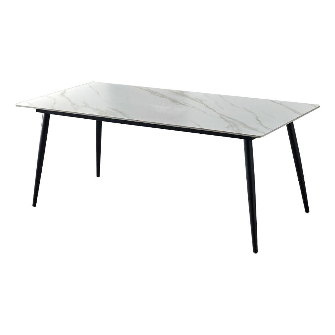 Stone Top Dining Table Traditional Luxury Table with 4 Black Legs