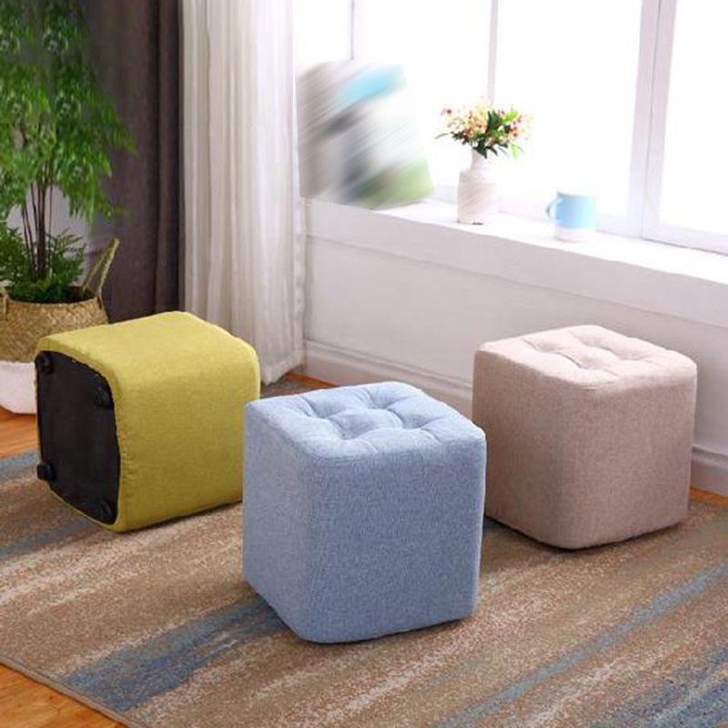 Modern Pouf Ottoman Fabric Upholstered Tufted Solid Color Square Ottoman