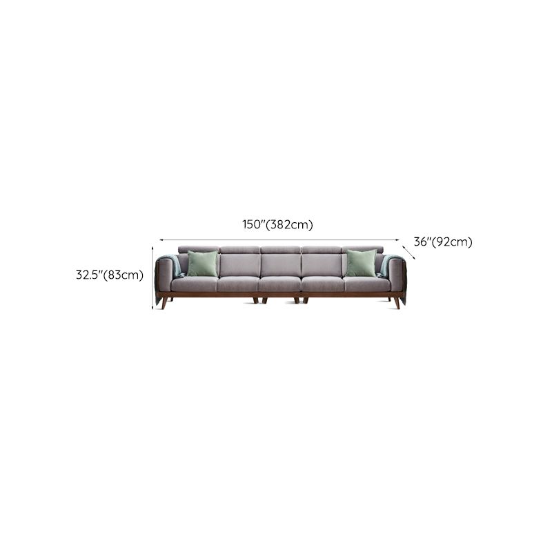 Farmhouse Square Arm Fabric Solid Wood Sofa in Brown for Living Room