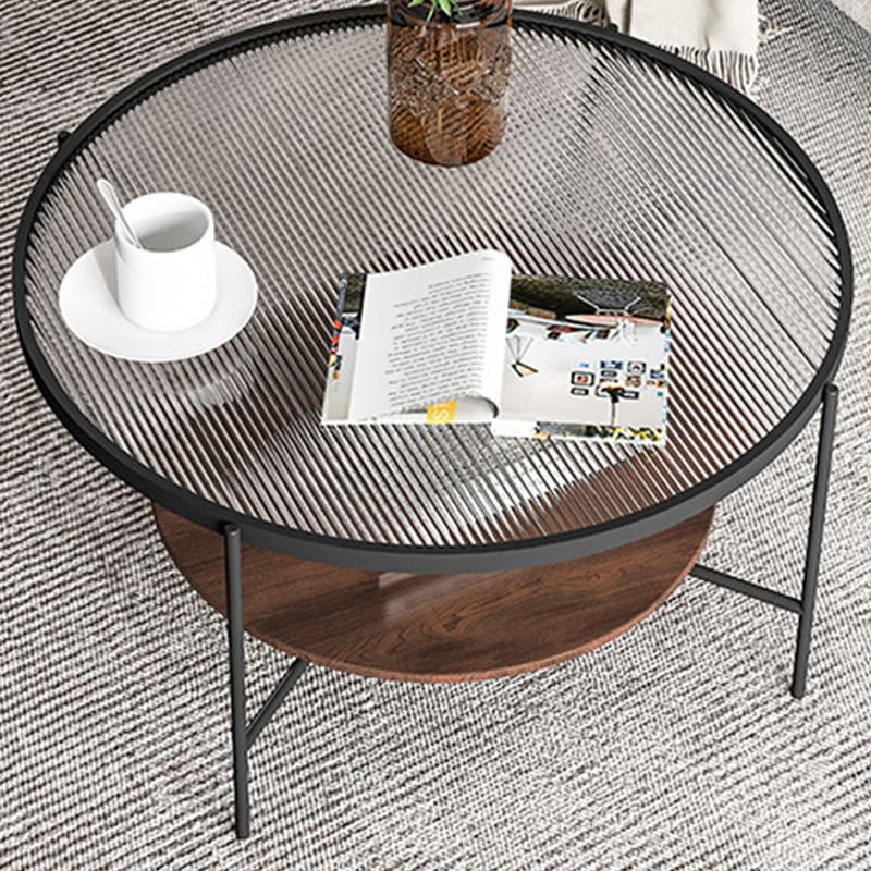 Contemporary 4 Legs Glass Top with Storage Shelf Round Single Coffee Table