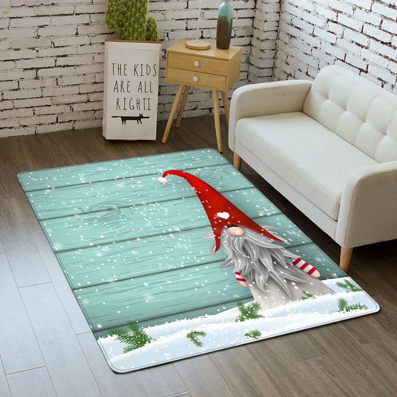 Dark Red Simplicity Rug Polyester Father Christmas Rug Washable Rug for Living Room