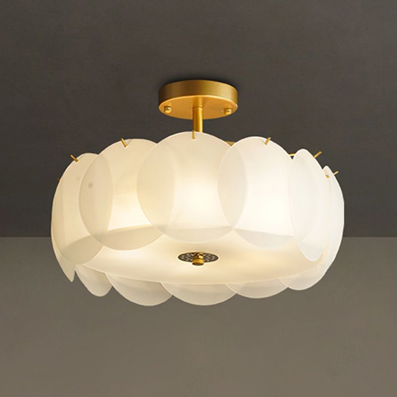 Gold Metal Semi Flush Lamp Modern Multi-Head Bedroom Ceiling Lighting with Glass Shade