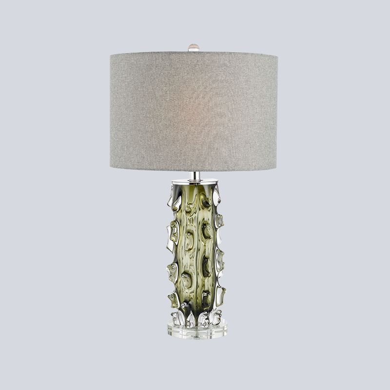 1 Bulb Bedside Table Lamp Modern Grey Reading Book Light with Cylinder Fabric Shade