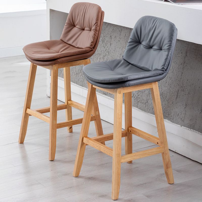 Contemporary Solid Wood Legs Faux Leather Counter Stools with Footrest