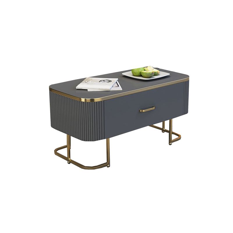 Contemporary Coffee Table with Storage Drawer and Golden Frame Base