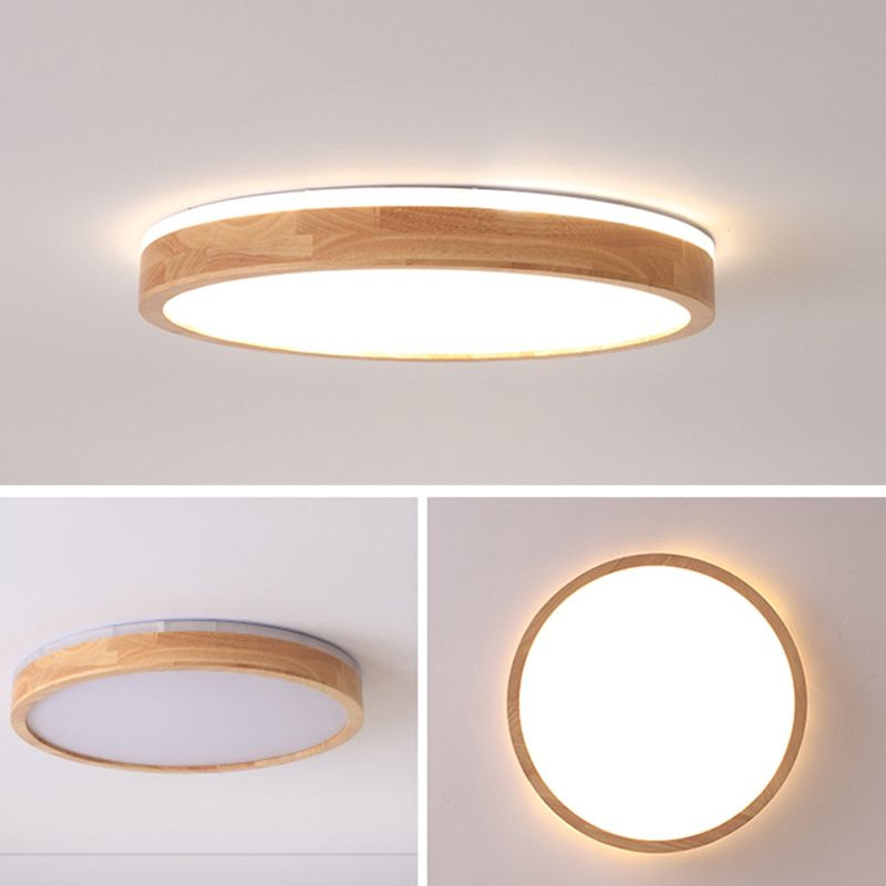 Round Shape LED Ceiling Lamp Modern Simple Style Wood Flush Mount for Living Room