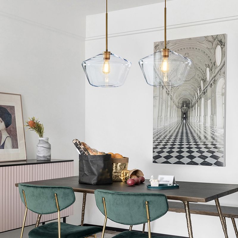 Glass Shade Hanging Pendant Nordic Brass Finish Drop Light for Dining Room
