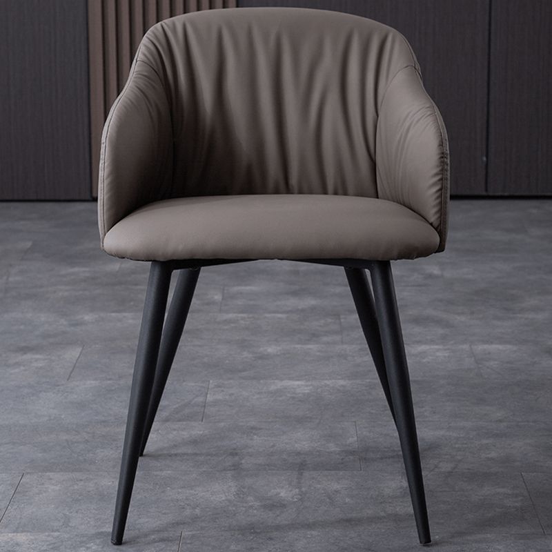 Industrial Faux Leather Dining Chair Upholstered Arm Chair with Metal Legs