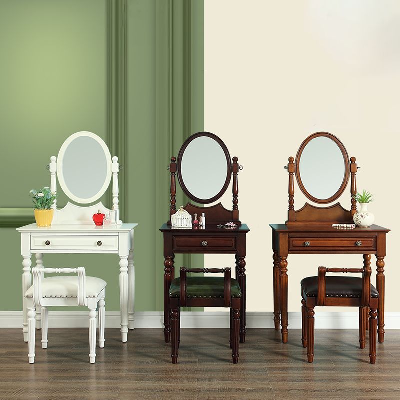 Oak Vanity Set Make-up 15.74" Wide Vanity with Drawer and Mirror