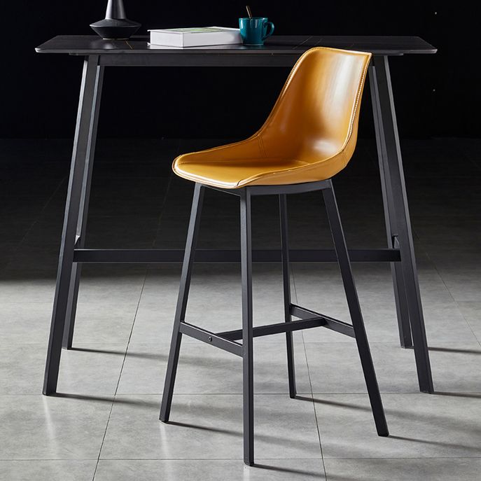 Faux Leather Counter Stool Modern Style Low Back Barstool with Metal Legs
