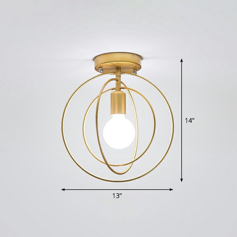 1-Light Semi Flush Mount Lighting Retro Style Geometric Iron Flush Mount Fixture for Corridor