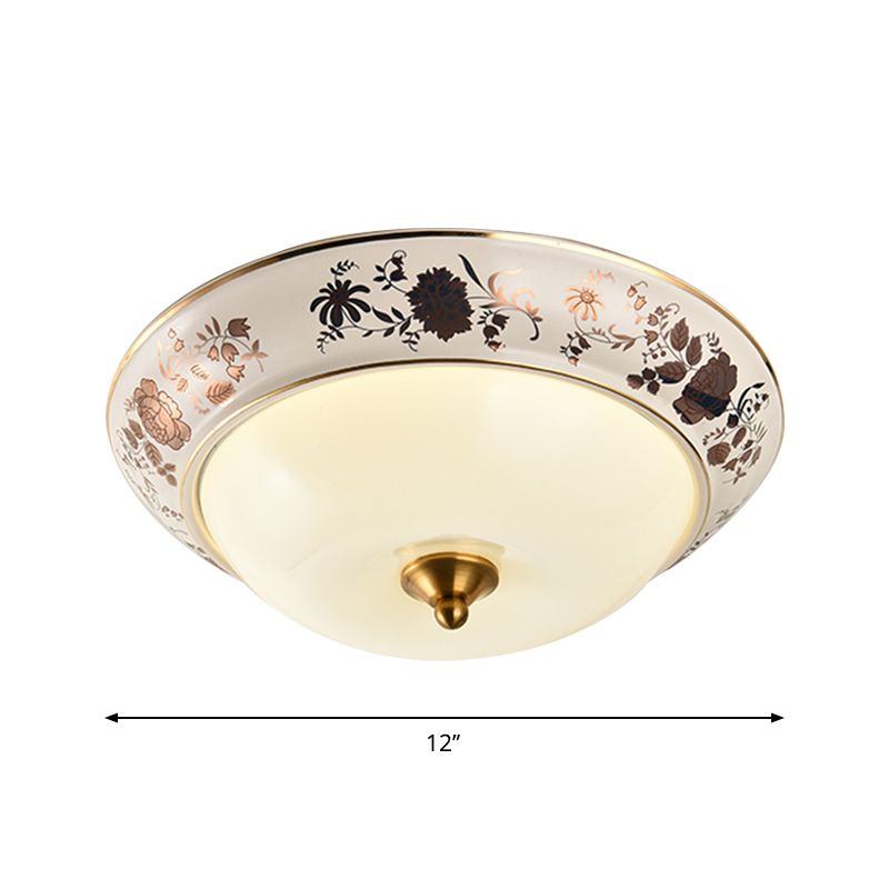 Lampada da soffitto a LED Hemisphere Hall Lampada da incasso retrò in vetro smerigliato bianco, larghezza 12"/14"/18"