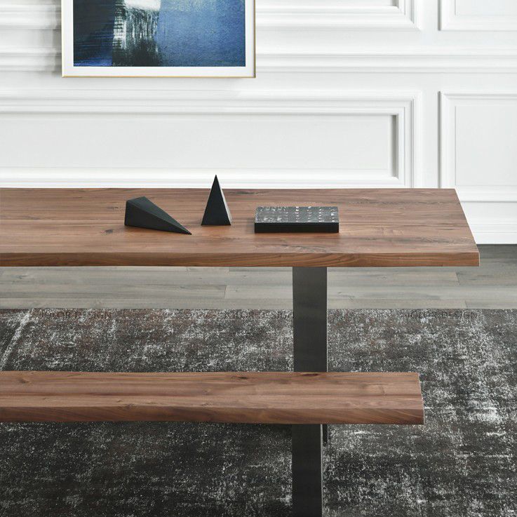 Industrial Pine Wood Table for Restaurant Rectangle Dining Table with Metal Double Pedestal