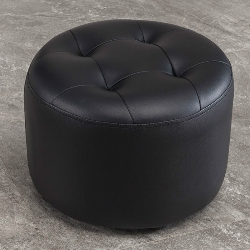 Simplicity Pure Color Ottoman Tufted Faux Leather Water Resistant Round Pouf Ottoman