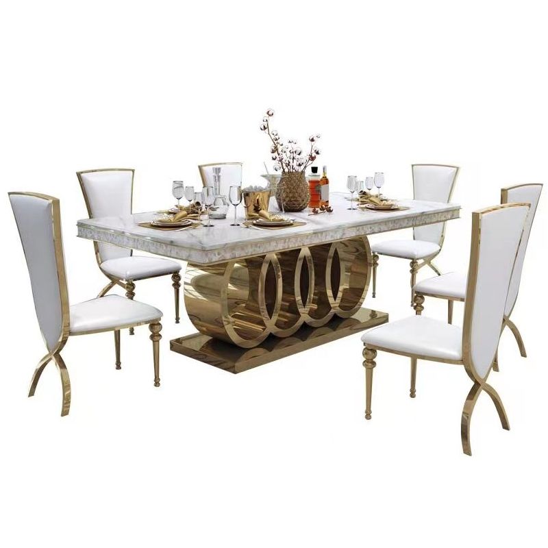 Glam Style Dining Faux Marble Table Dining Rectangle Table for Home