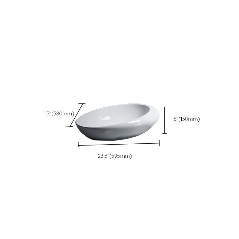 Modern Bathroom Sink Porcelain Oval-Shape Vessel Bathroom Sink with Pop-Up Drain