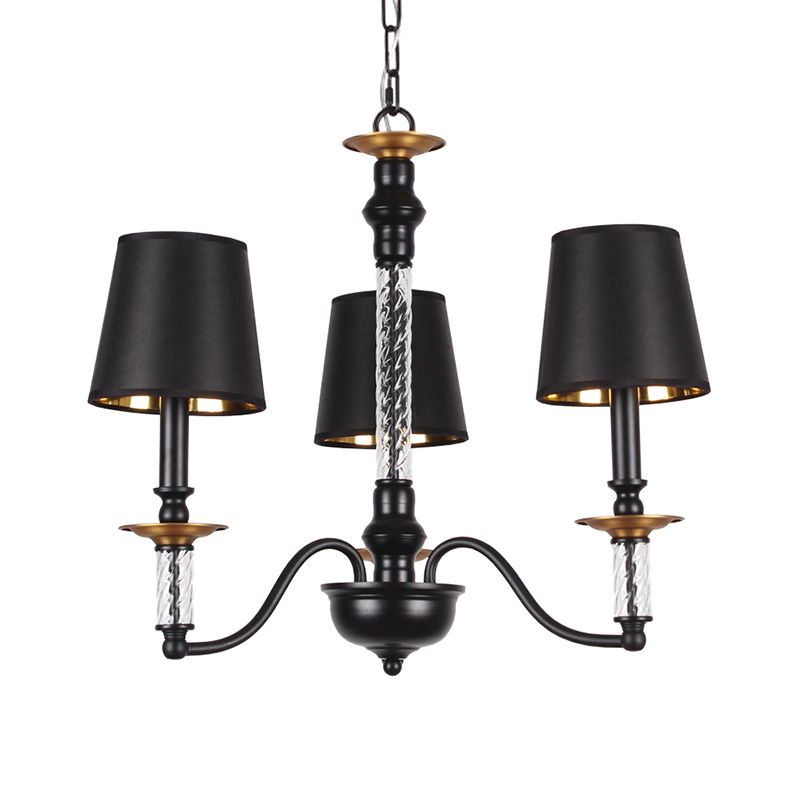 3/5/6 Lights Linen Chandelier Traditional Black Conical Living Room Suspended Lighting Fixture