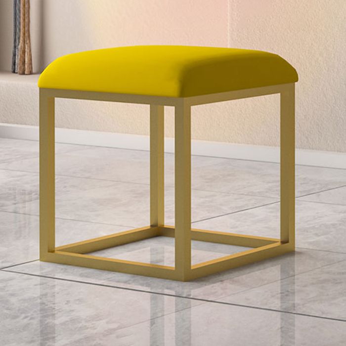 Contemporary Pouf Ottoman Fabric Solid Color Metal Frame Square Ottoman