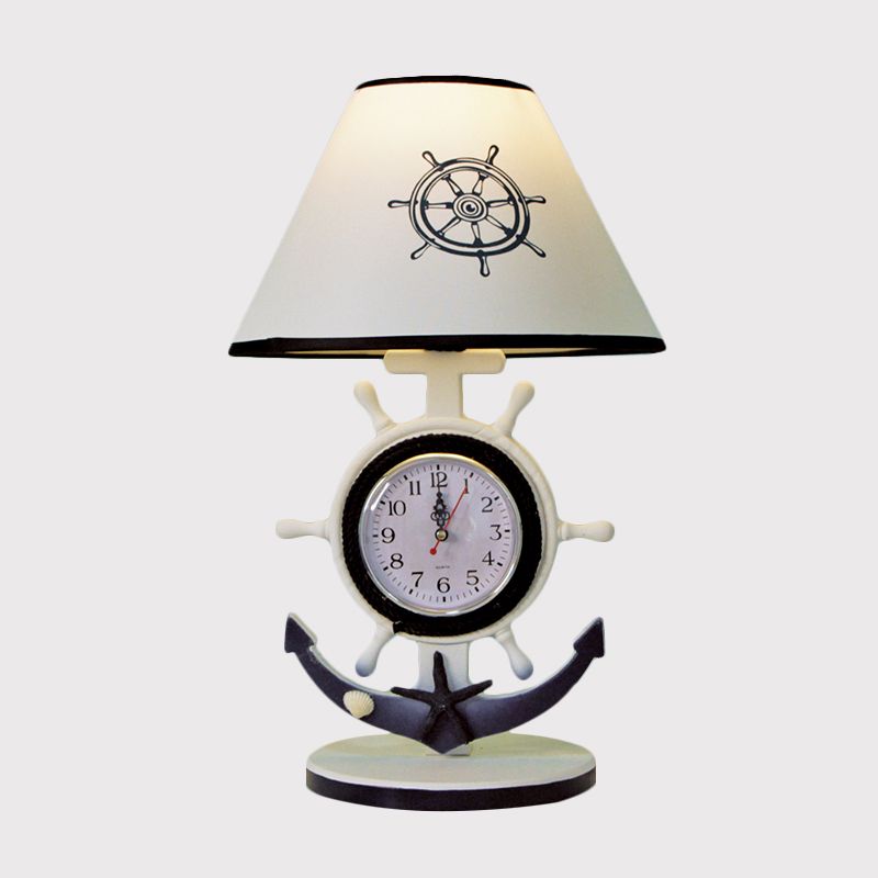 Illuminazione da tavolo con base del timone Lampada da comodino in resina stile bambini con lampadina singola sfumata blu con design a orologio