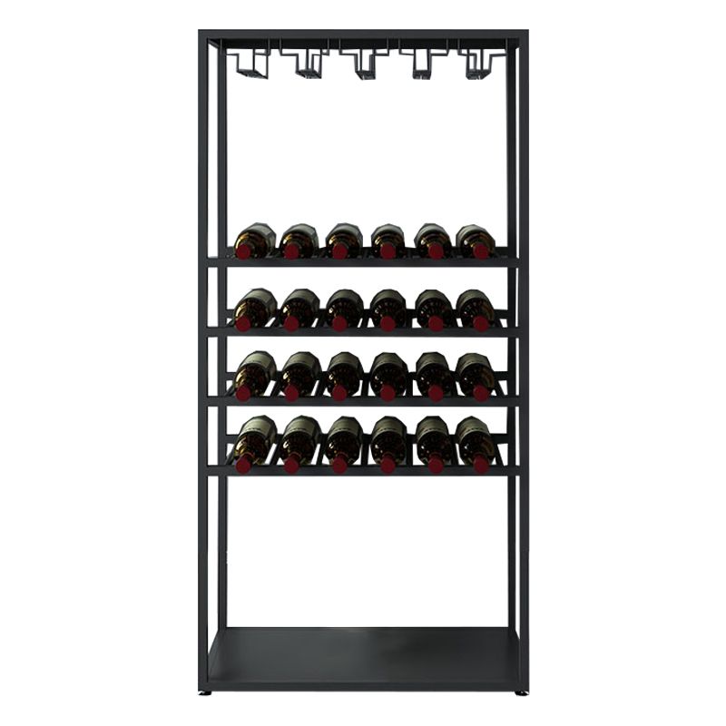 Floor Metal Wine Bottle & Glass Rack Industrial Wine Rack in Black/White