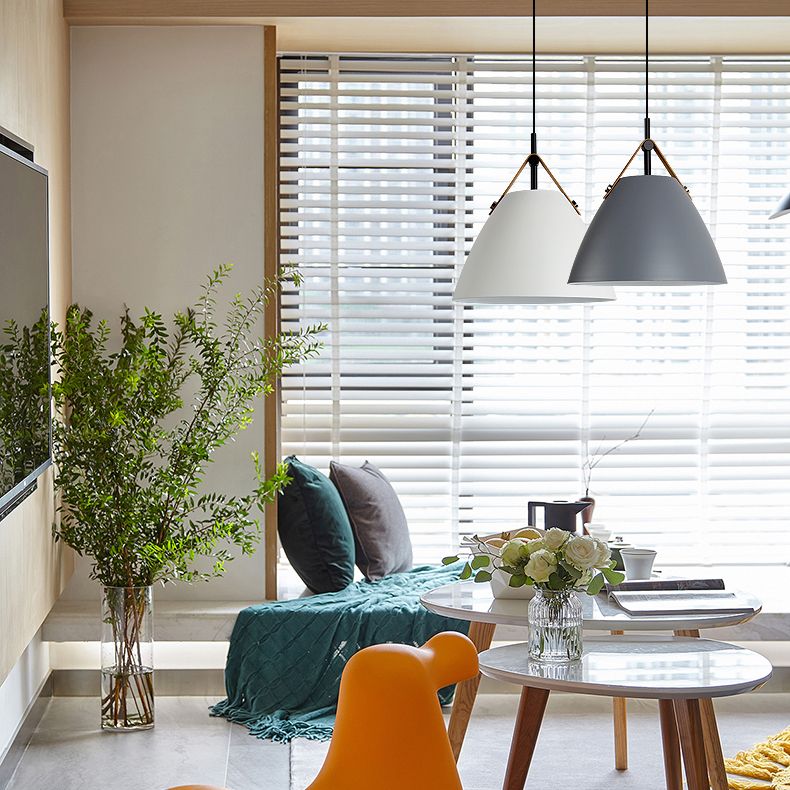 Nordic Macaron Style Hanging Lamp, Conical Shaped Shade Metal Hanging Lighting for Living Room