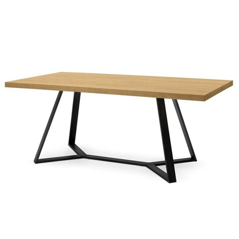 Rectangle Industrial Dining Table Trestle Base Fixed Table with Solid Wood