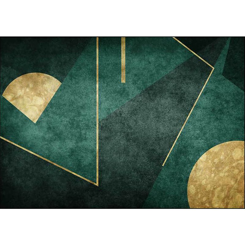 Nordic Geometric Pattern Rug Green Polyester Rug Machine Washable Non-Slip Area Rug for Bedroom