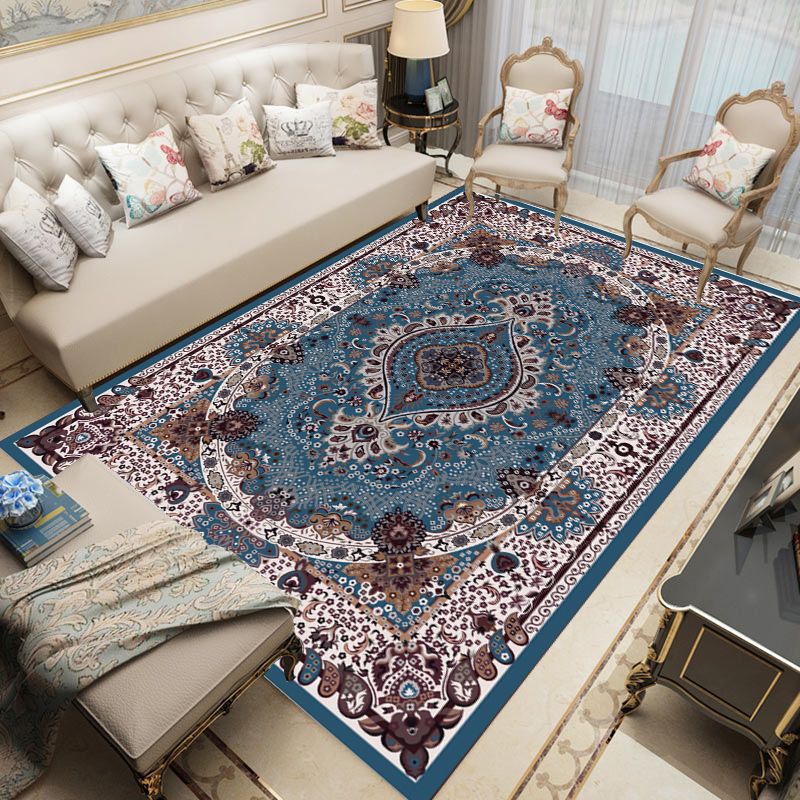 Vintage Area Carpet Polyester Medallion Print Living Room Rug with Non-Slip Backing