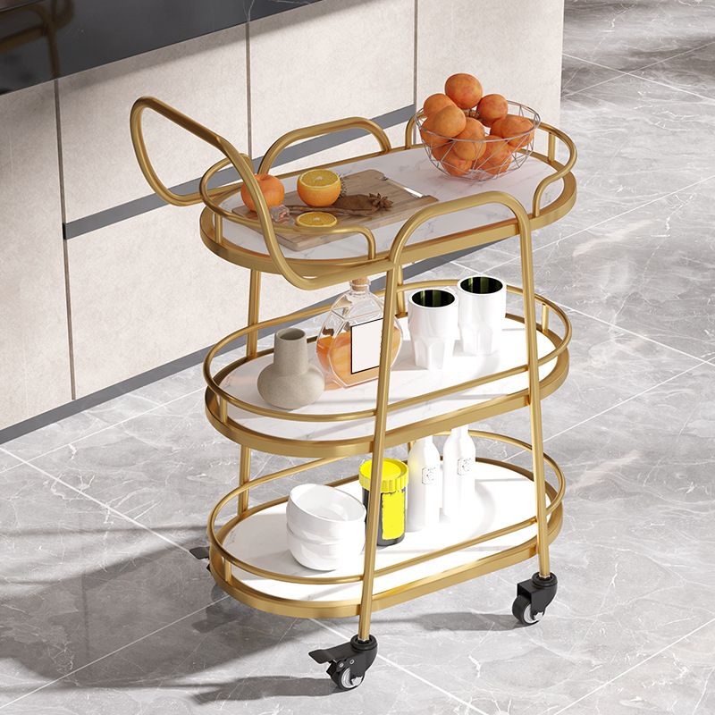 33.46" High Contemporary Style Oval Prep Table Rolling Metal Prep Table for Kitchen