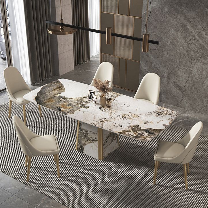 Contemporary Stone Dining Table Rectangle Table with Pedestal Base