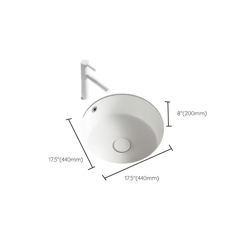 Contemporary Bathroom Sink Porcelain Round Undermount Bathroom Sink with Pop-Up Drain