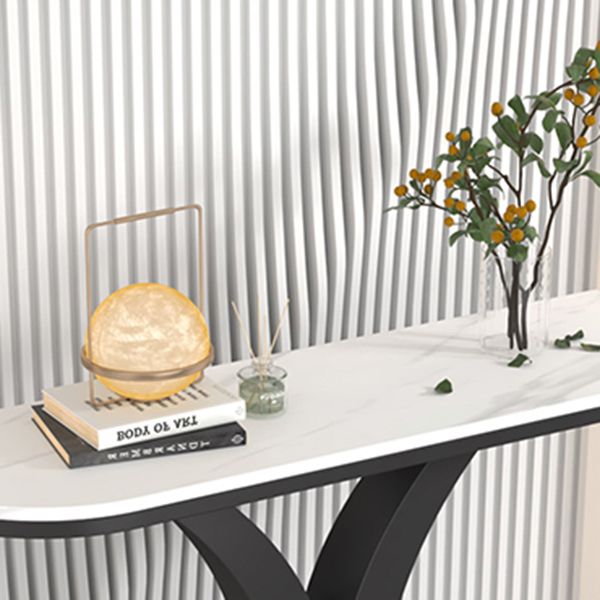 Contemporary Console Accent Table Half Moon Console Sofa Table in Stone