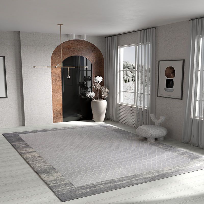 Grey Modern Area Rug Geometric Print Polyester Area Carpet Stain Resistant Rug for Home Decor