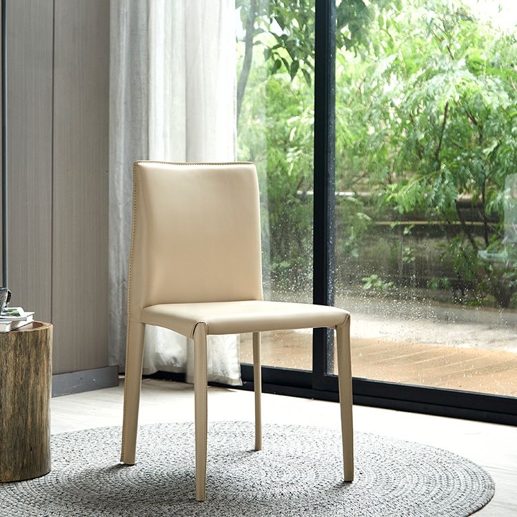Leather Armless Dining Chairs Home Upholstered Side Chairs with Metal Legs