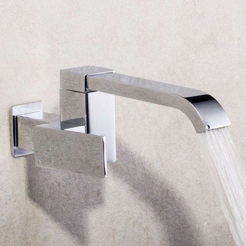 Contemporary Wall Mounted Bathroom Faucet Lever Handles Low Arc Rotatable Brass Faucet