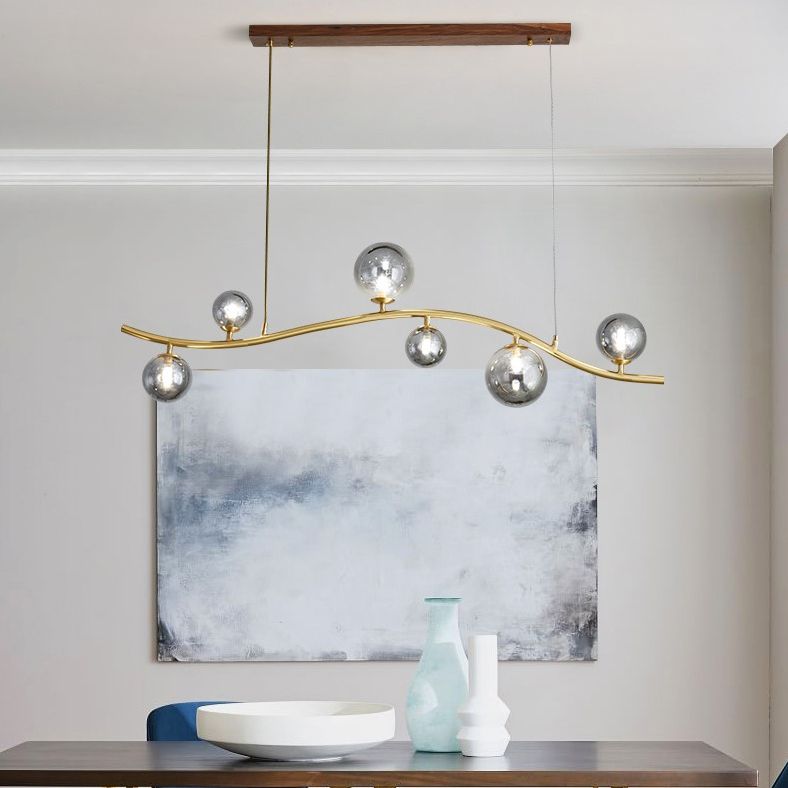 Luz de la isla Sputnik de madera en moderna luz colgante de cobre de estilo artístico con sombra de vidrio