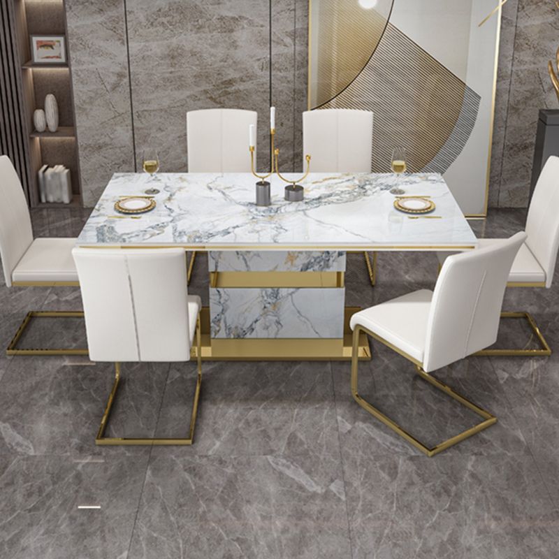 Luxury Sintered Stone Top Table Rectangle Table with Gold Pedestal