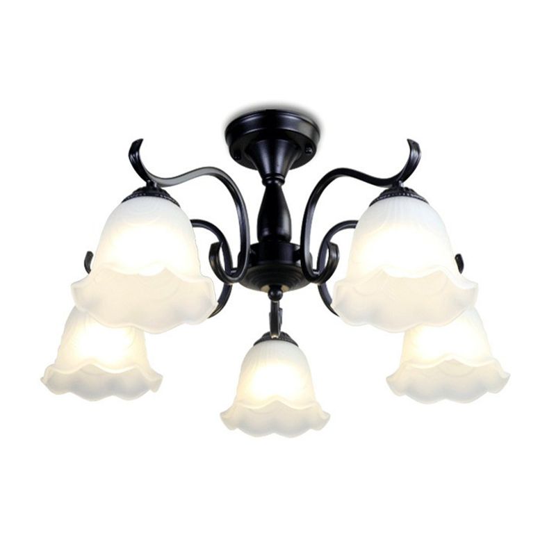 Zwarte belvormige semi -spoeling mount vintage opaalglas woonkamer dicht bij plafond kroonluchter